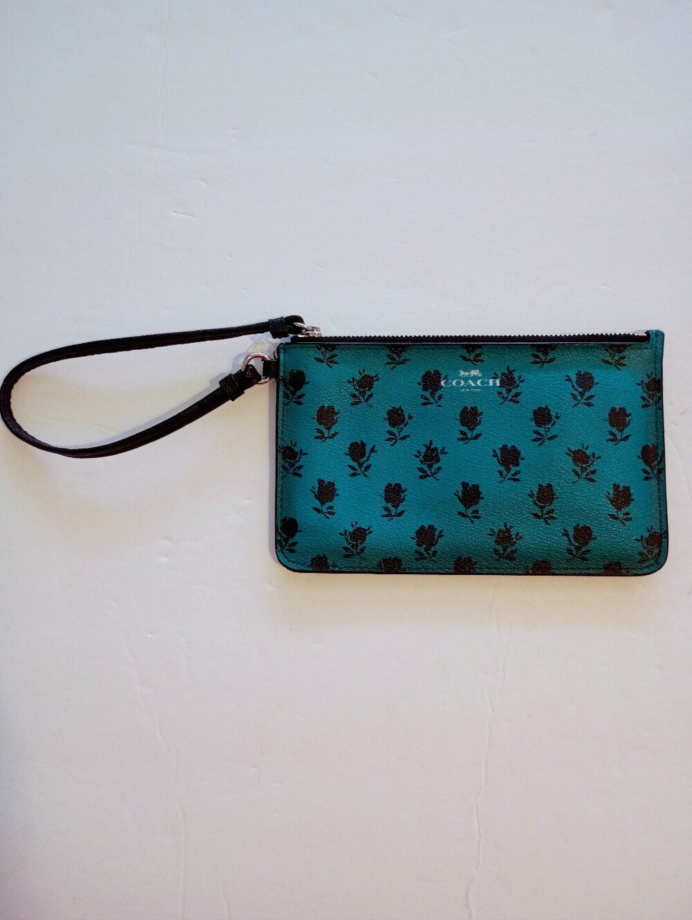 Coach Teal/Black Badlands Floral F56024 Wristlet Clutch